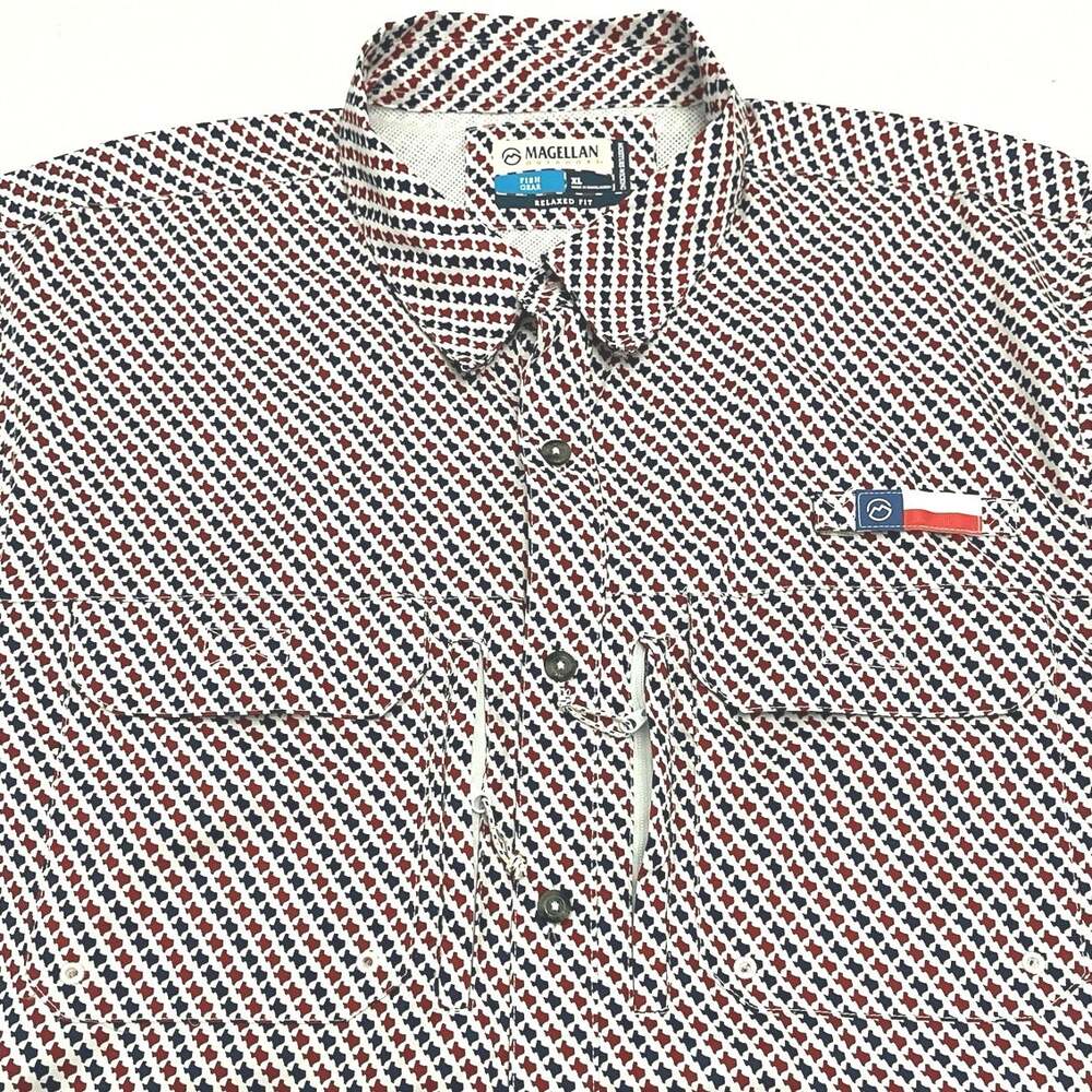 XL Texas Magellan Outdoors Shirt Mens Red White Blue Fish Gear Short Sleeve
